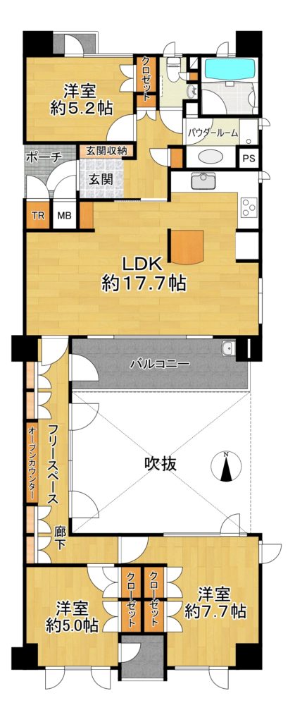 吹き抜けのある3LDK+フリースペース